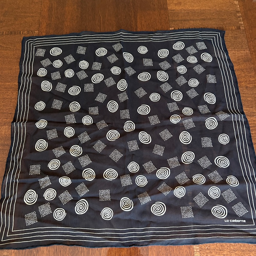 Liz Claiborne Black and White Geometric Scarf square with hand rolled edges - Picture 5 of 9